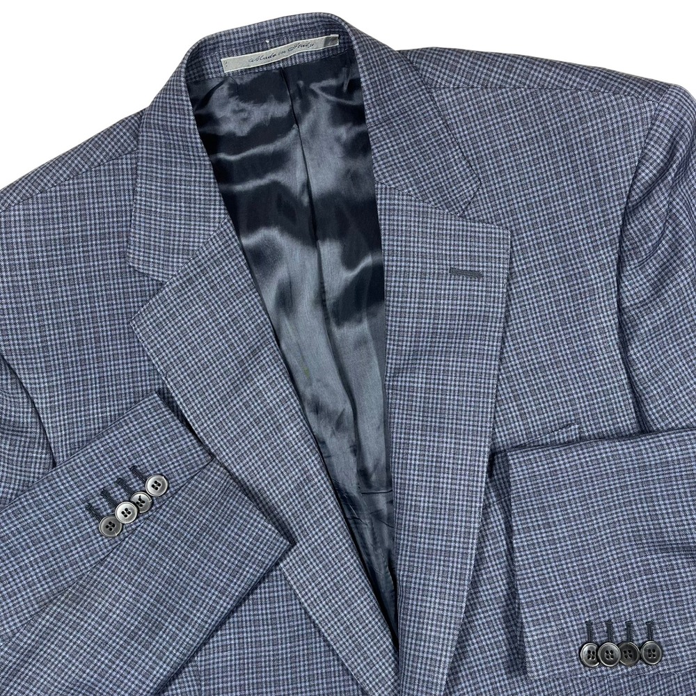 Ermenegildo Zegna 2-Tone Wool Blazer Mens 44R Blue Micro Check Sport Coat Italy